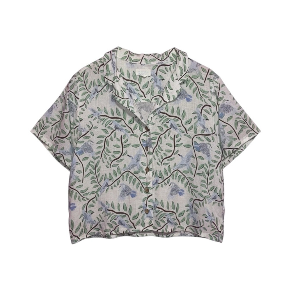 Cynthia Rowley Linen Blouse Women’s XL Button-Front Bird‎ Tropical
